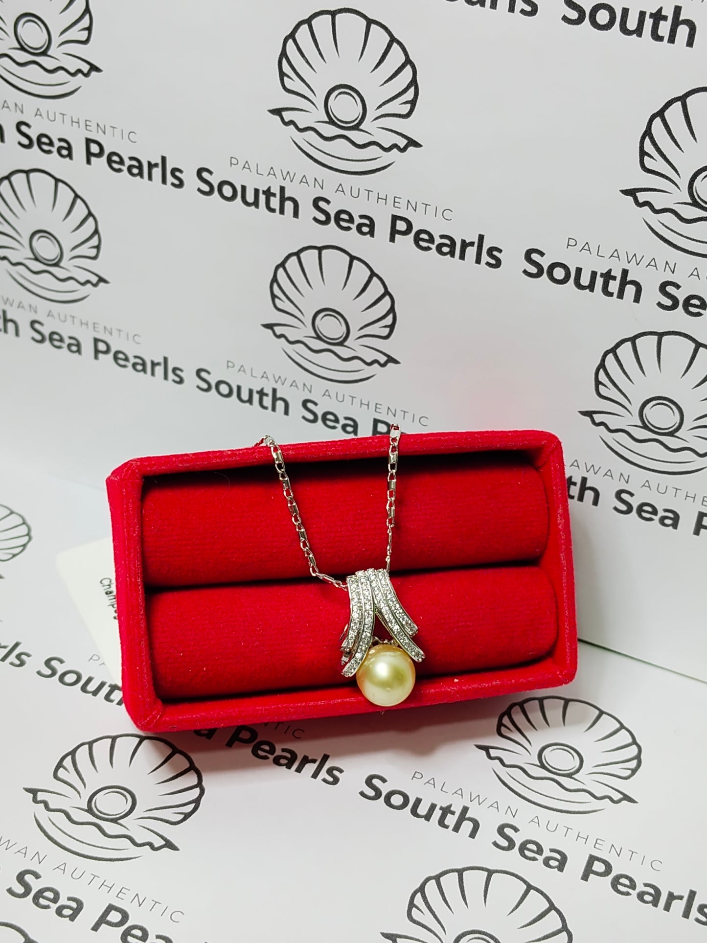 New Arrival! 9.4mm Authentic Champagne Color South Sea Pearls Pendant in 5 Micron Plated Settings