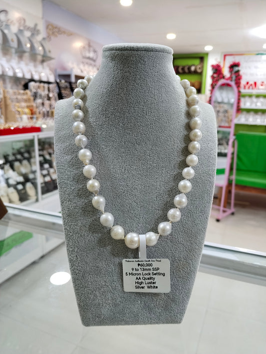 9mm to 13mm Authentic Silver White South Sea Pearl Choker Necklace