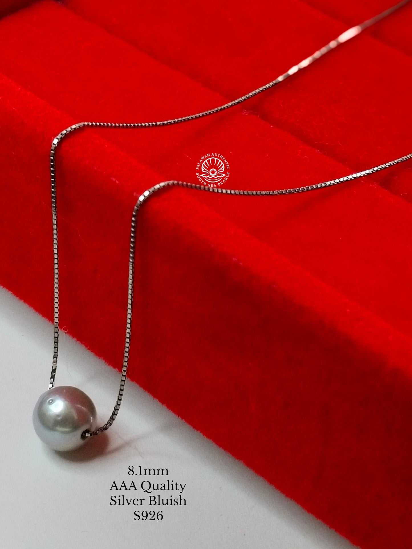8.1mm Palawan Authentic Silver Bluish Color South Sea Pearl Floating Necklace in S925