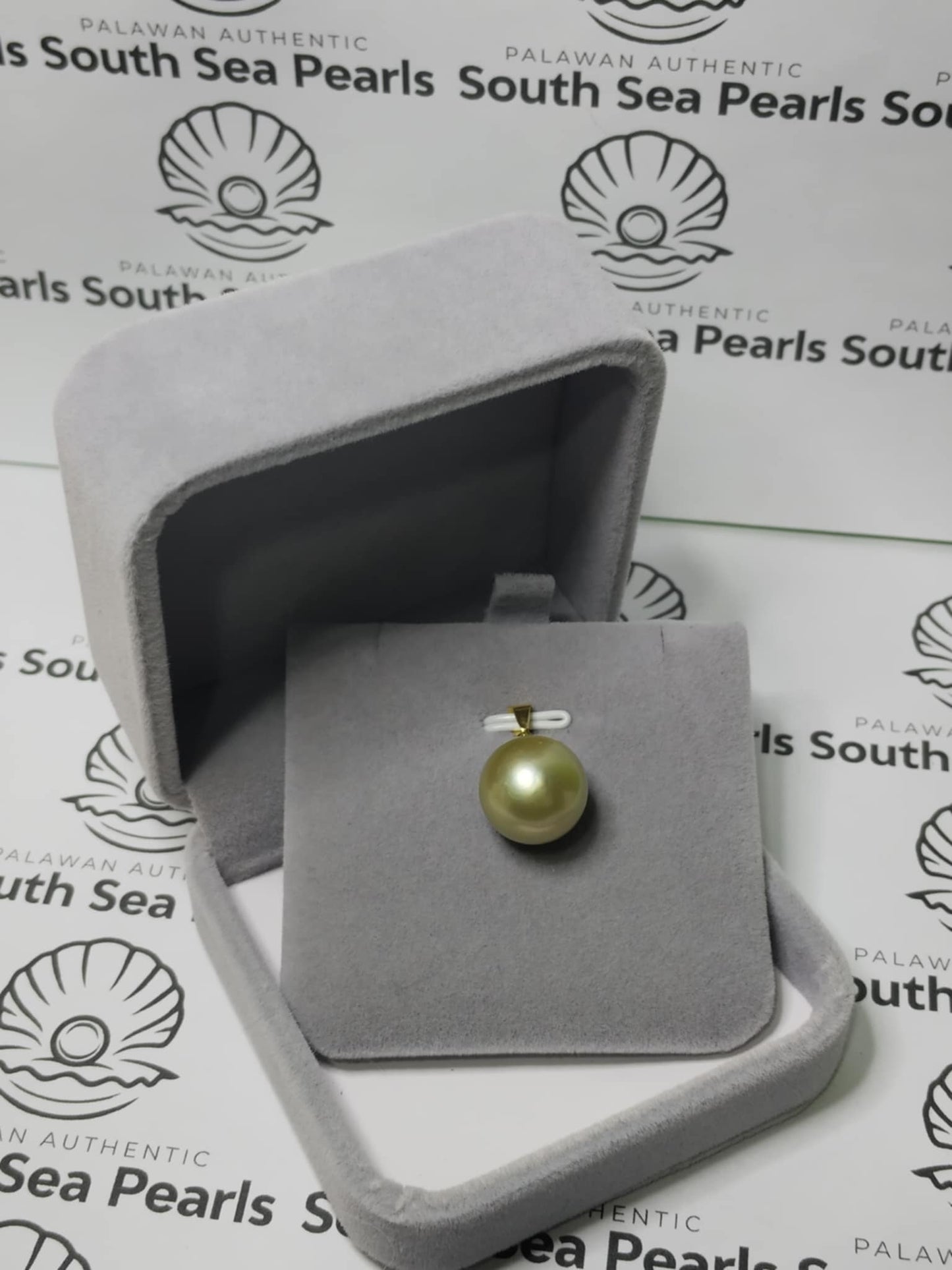 New Arrival! 14mm SSP Authentic Greenish Champagne Color South Sea Pearl Pendant in 14k Real Gold Settings