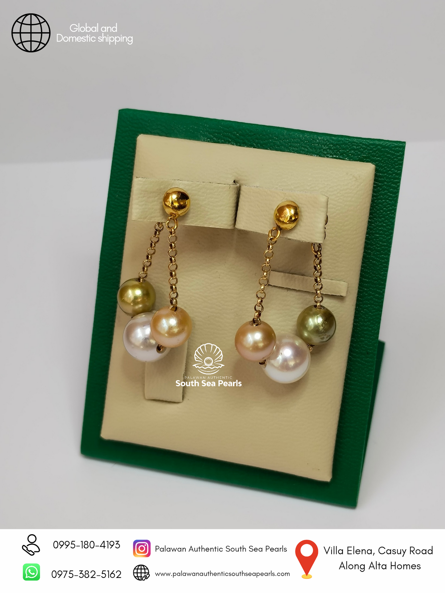 7.6mm to 9.8mm Palawan Authentic Multi Color South Sea Pearl Earrings in 14k and 18k Real Gold Settings