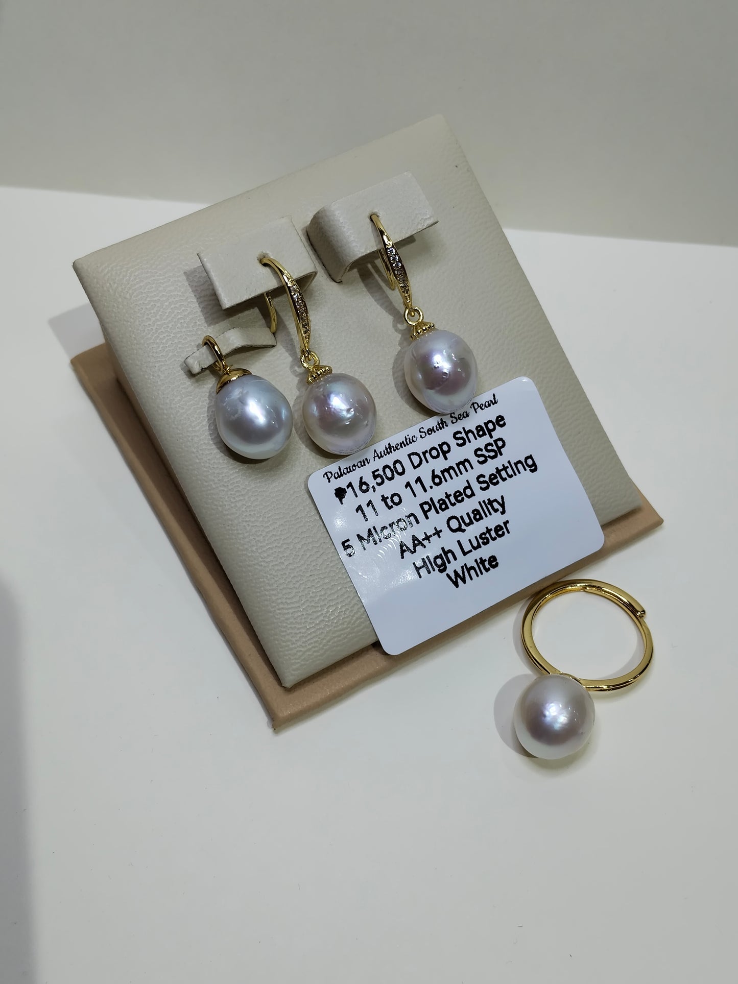11 to 11.6mm Authentic White South Sea Pear Set in 5 Micron Settings