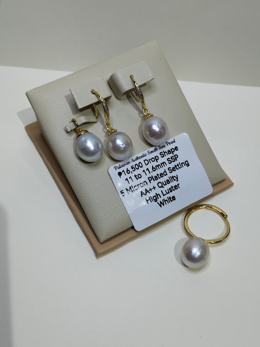 11 to 11.6mm Authentic White South Sea Pear Set in 5 Micron Settings