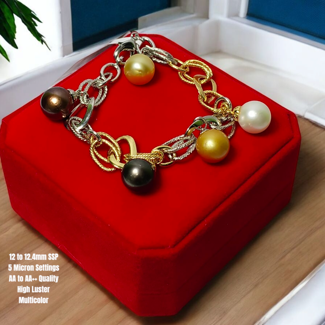 New Arrival! 12mm to 12.4mm Authentic Multi-Color South Sea Pearls Bracelets