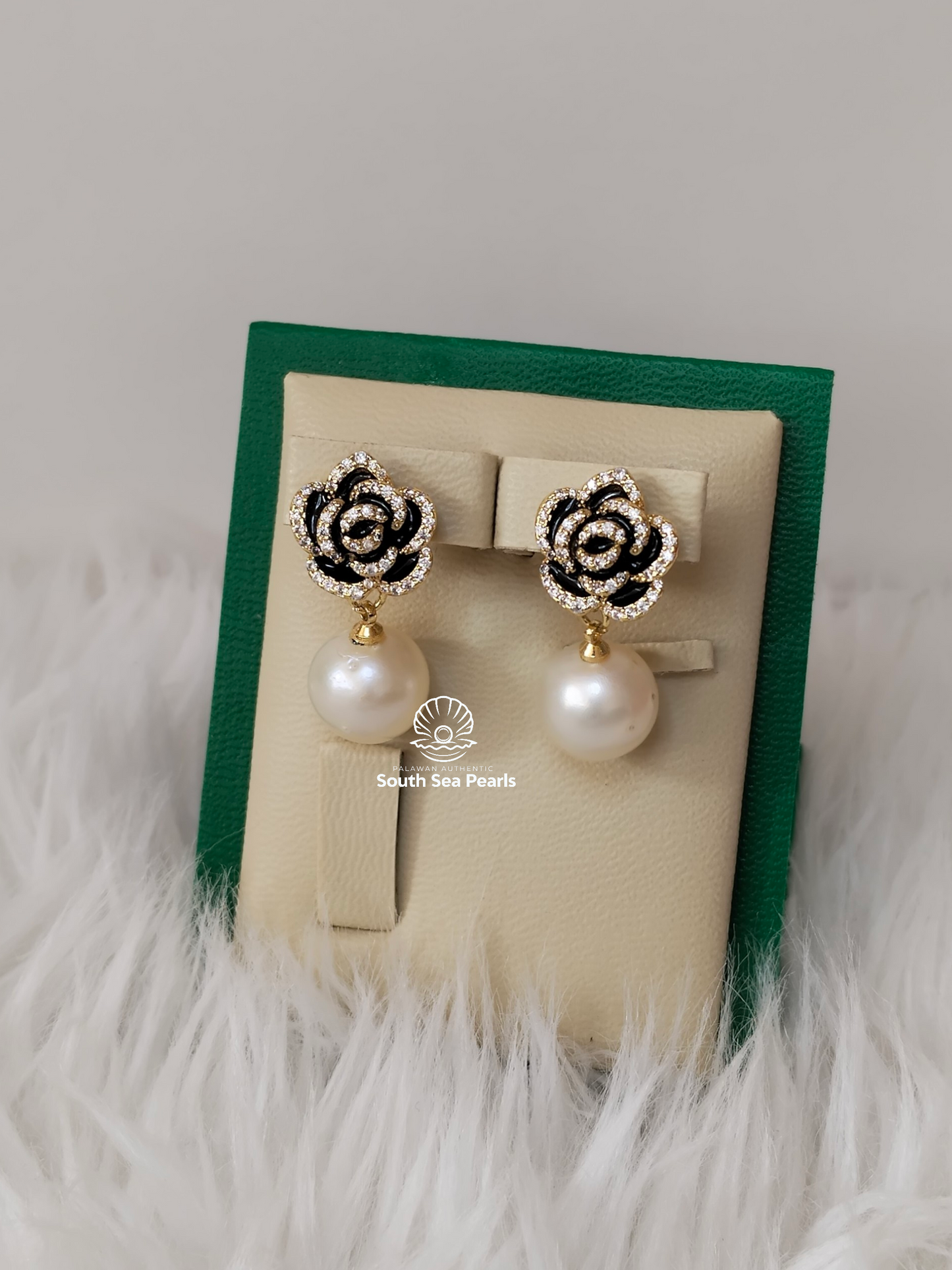11.1 to 11.4mm Palawan Authentic Champagne Color South Sea Pearl Earrings in 5 Micron Plated Settings