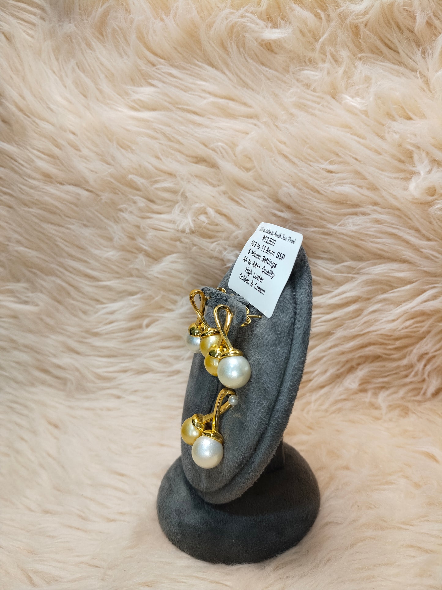 10.3 to 11.8mm Authentic Golden & Cream Color South Sea Pearl Set in 5 Micron Settings