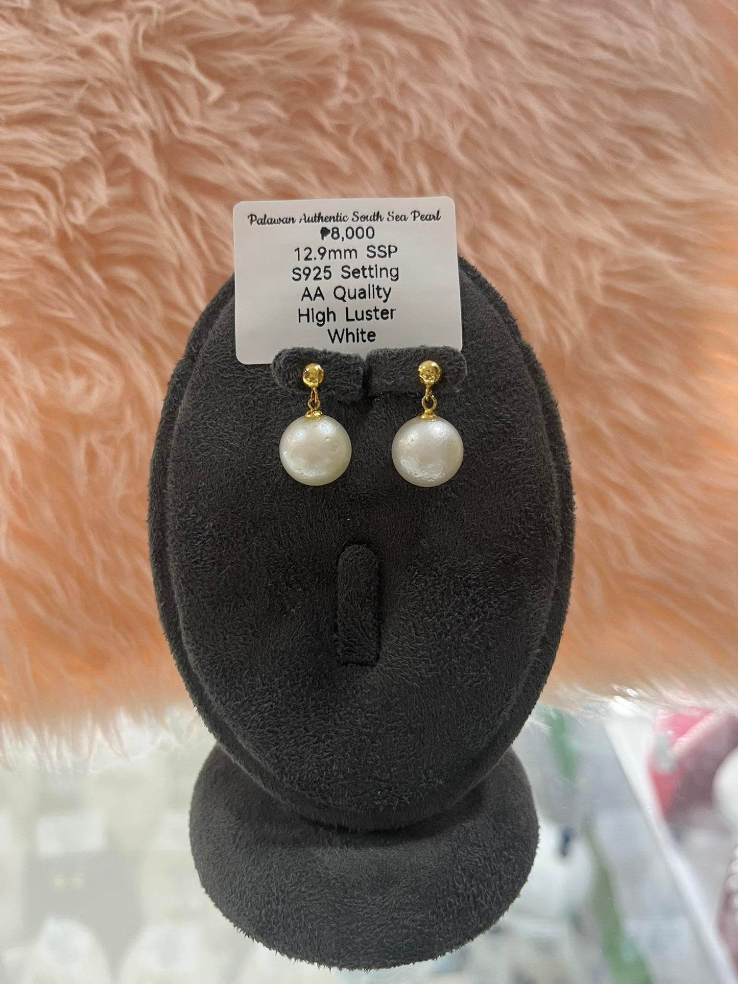 12.9mm Authentic White South Sea Pearl Set in S925 Settings