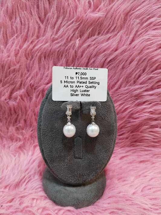 11 to 11.5mm Authentic Silver White South Sea Pearl Set in 5 Micron Settings