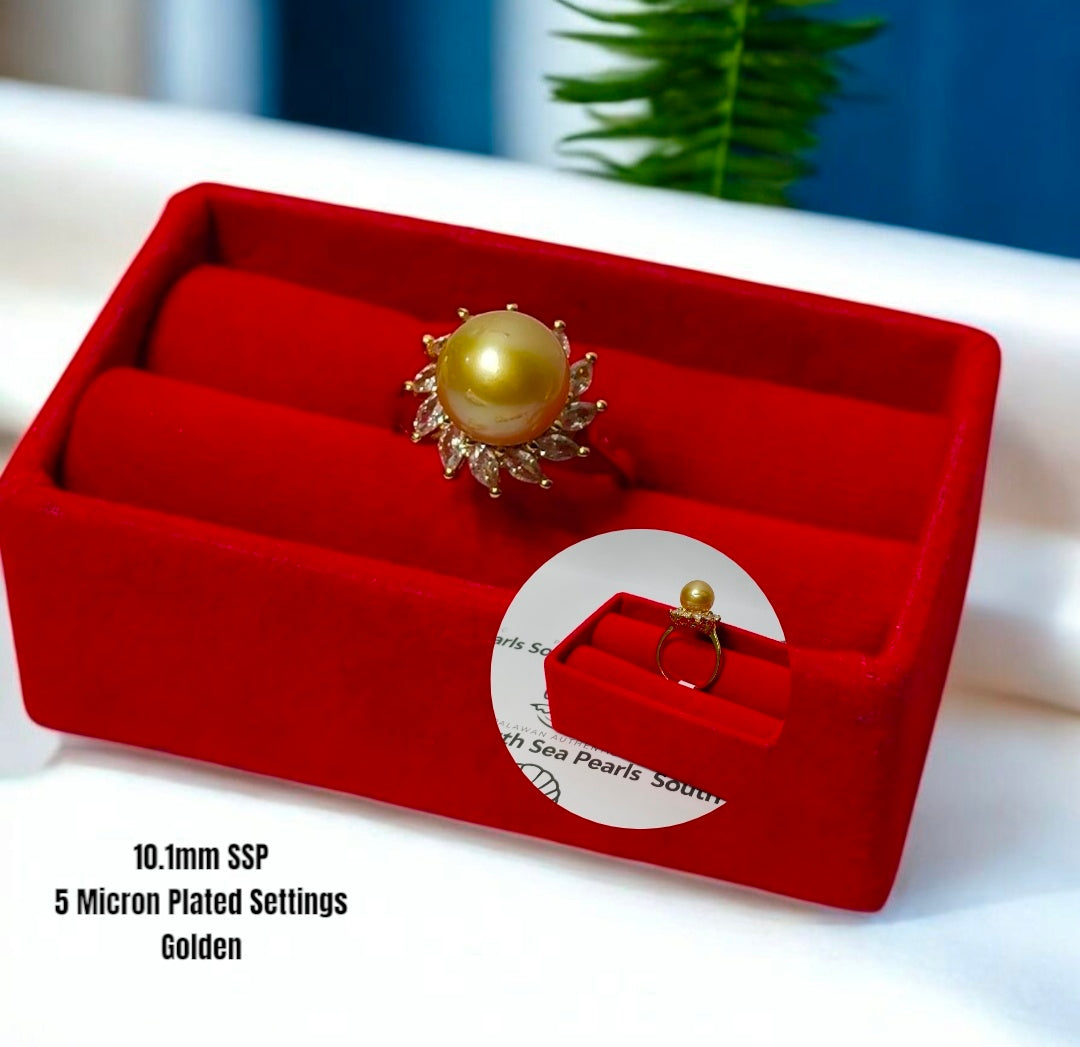New Arrival! 10.1mm Authentic South Sea Pearls Ring in 5 Micron Plated Settings