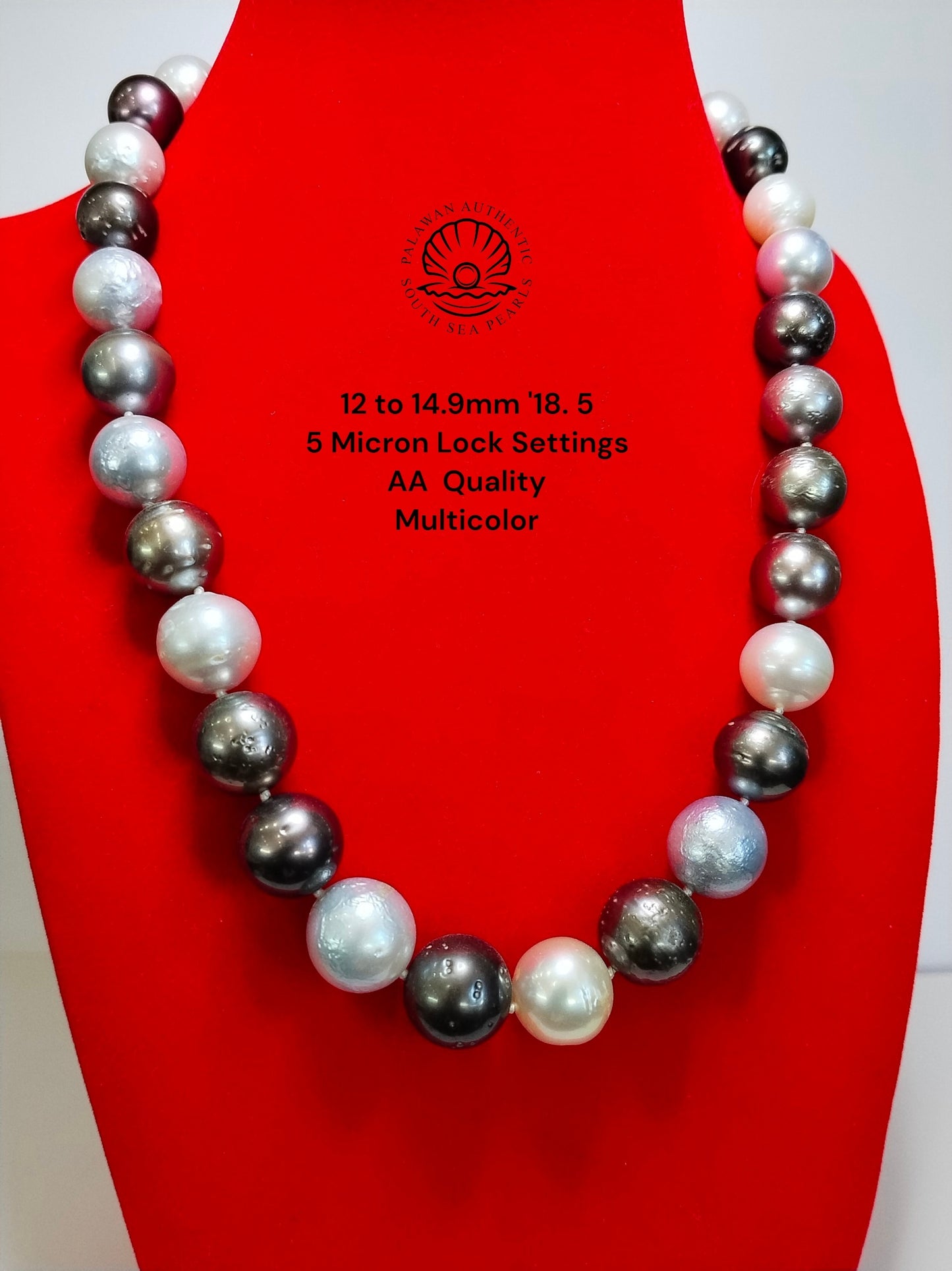 12 to 14.9mm Palawan Authentic Multicolor South Sea Pearl Choker in 5 Micron Lock Settings