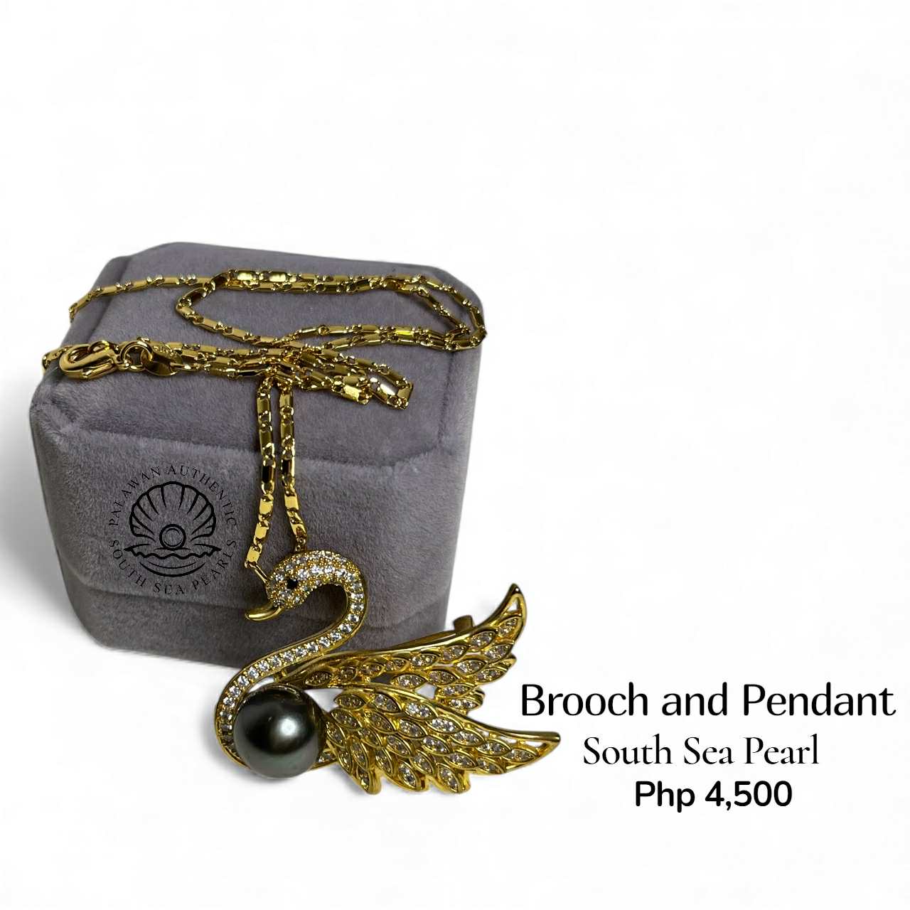 Palawan Authentic South Sea Pearl Brooch Pin in 5 Micron Plated Settings