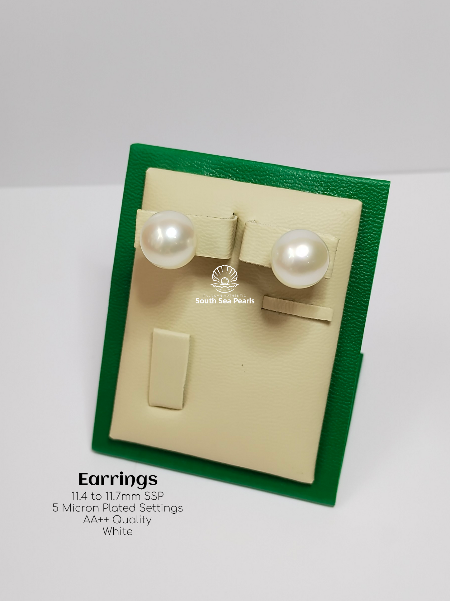 11.4mm to 11.7mm Palawan Authentic White Color South Sea Pearl Earrings in 5 Micron Plated Settings