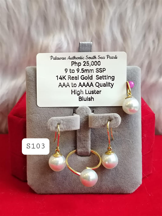 9mm to 9.5mm Authentic Bluish Color South Sea Pearls Set in 14K Gold Settings