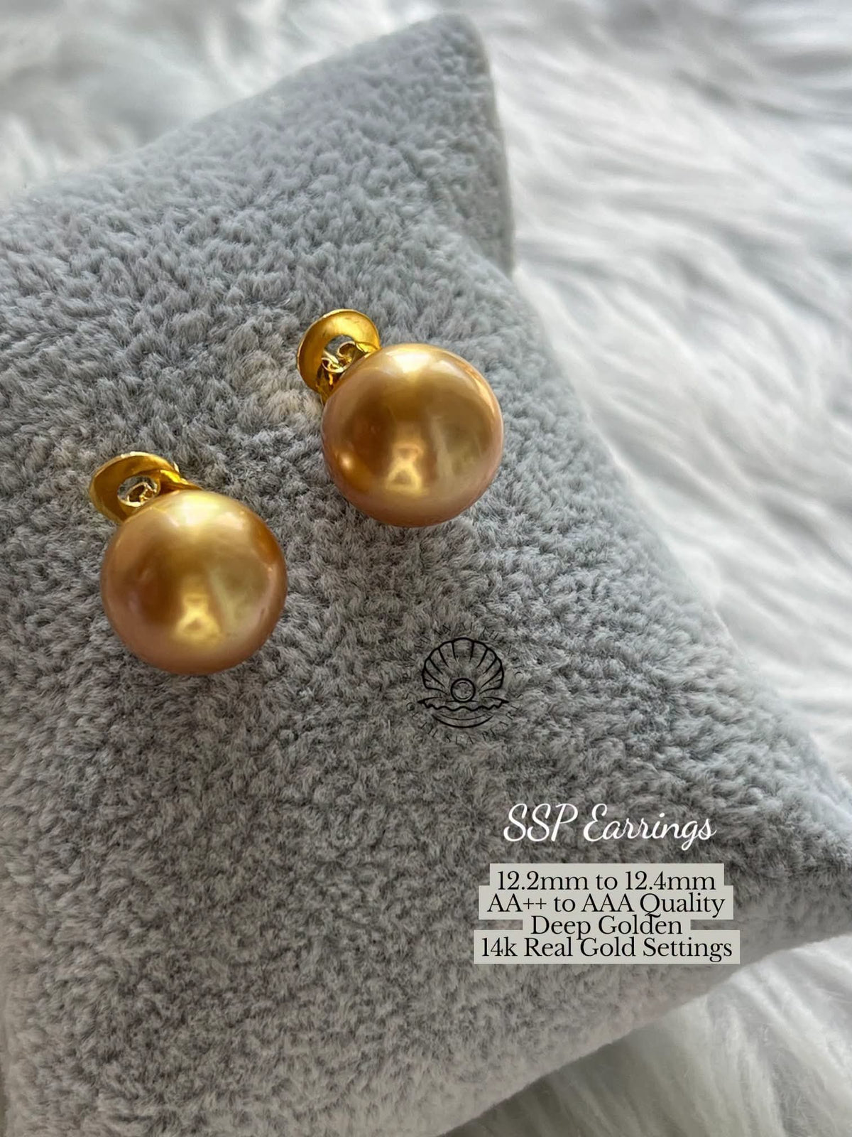 12.2mm to 12.4mm Palawan Authentic Deep Golden Color South Sea Pearl Earrings in 14k Real Gold Settings
