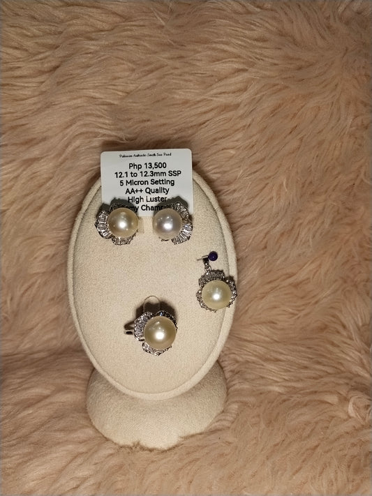 10.8 to 11.6mm Authentic White South Sea Pearl Set in 5 Micron Settings