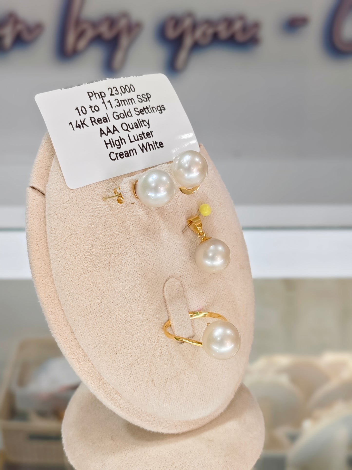 New Arrival! 10mm to 11.3mm Authentic Cream White South Sea Pearls Set in 14k Gold