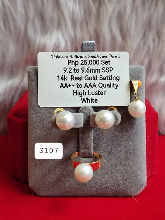 9.2mm to 9.6mm Authentic White South Sea Pearls Set in 14K Gold Settings
