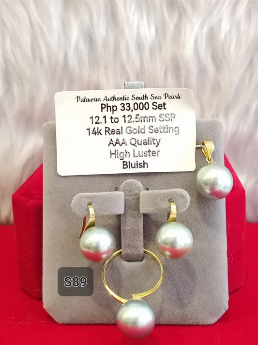 12.1mm to 12.5mm Authentic Bluish Color South Sea Pearls Set in 14K Gold Settings