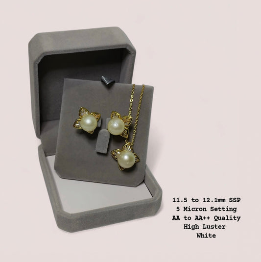 New Arrival! 11.5 to 12.1mm Authentic White South Sea Pearl Set in 5 Micron Setting