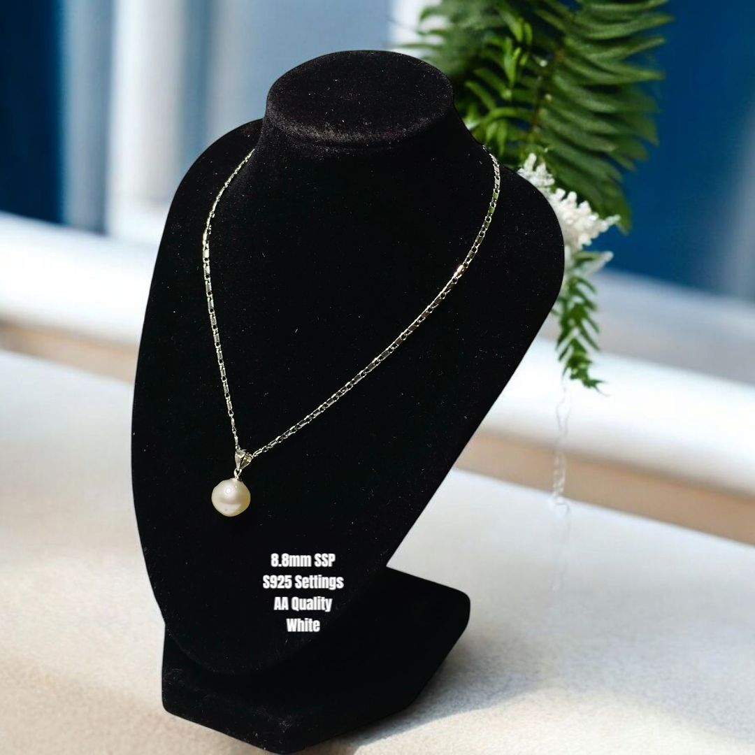 New Arrival! 8.8mm Authentic White Color South Sea Pearls Pendant in S925 Settings