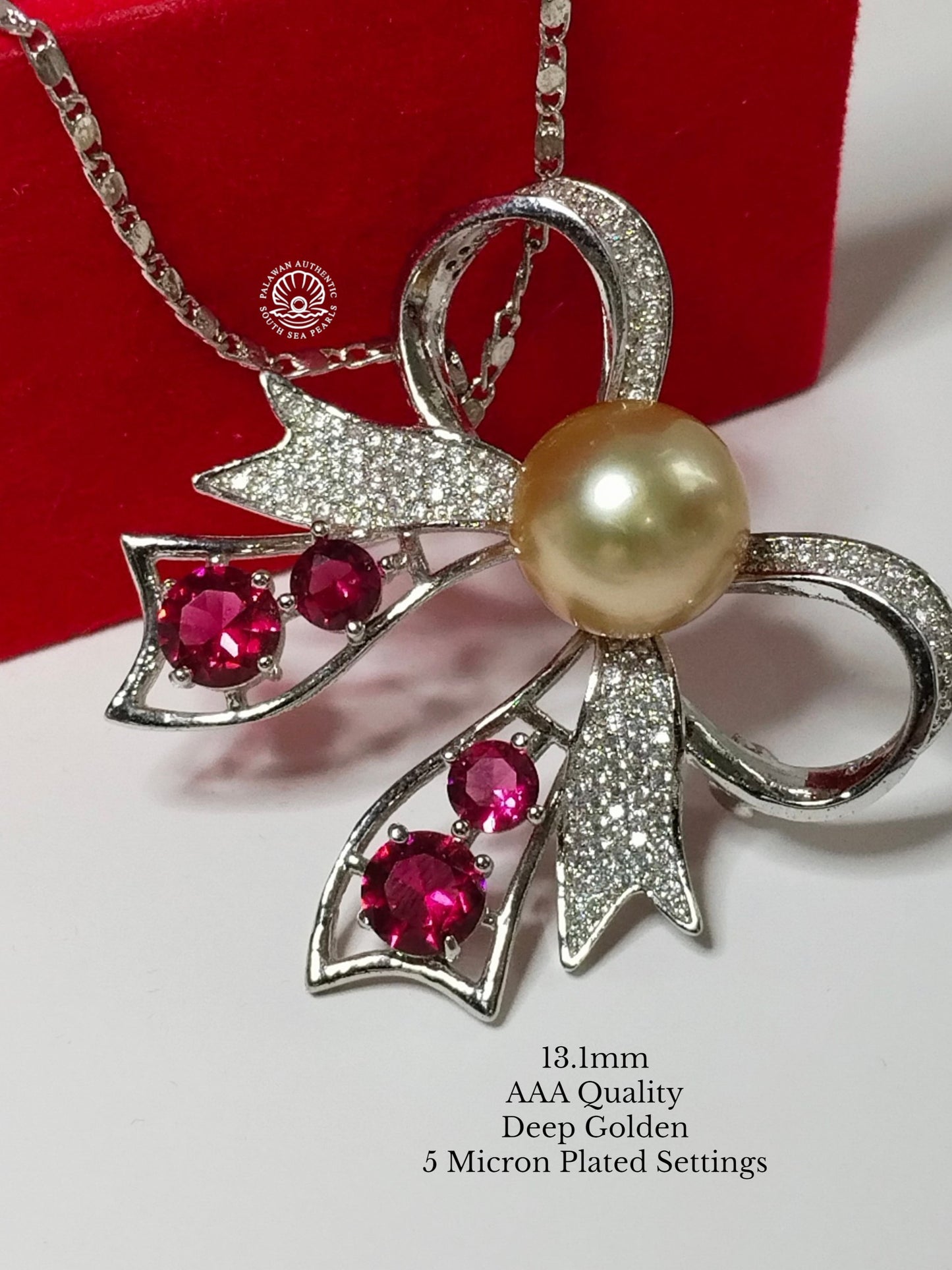 13.1mm Palawan Authentic Deep Golden Color South Sea Pearl Brooch in 5 Micron Plated Settings