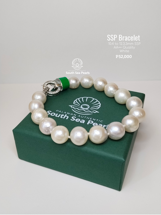 10.4mm to 12.3mm Palawan Authentic White South Sea Pearl Bracelets in 5 Micron Lock Settings