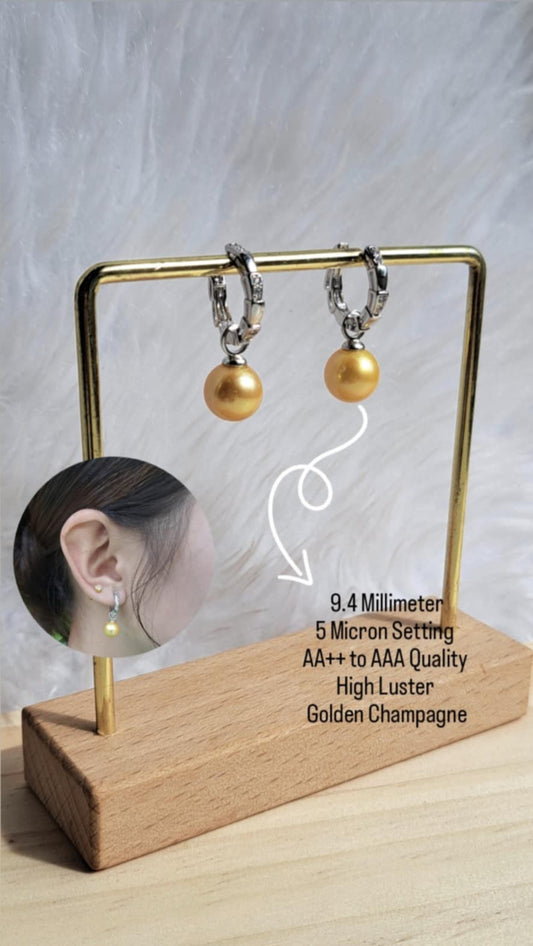 9.4mm Authentic South Sea Pearl Golden Champagne Color in 5 Micron Settings