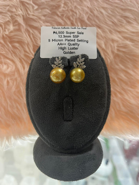 12.3mm Authentic Golden Color South Sea Pearl Set in 5 Micron Settings