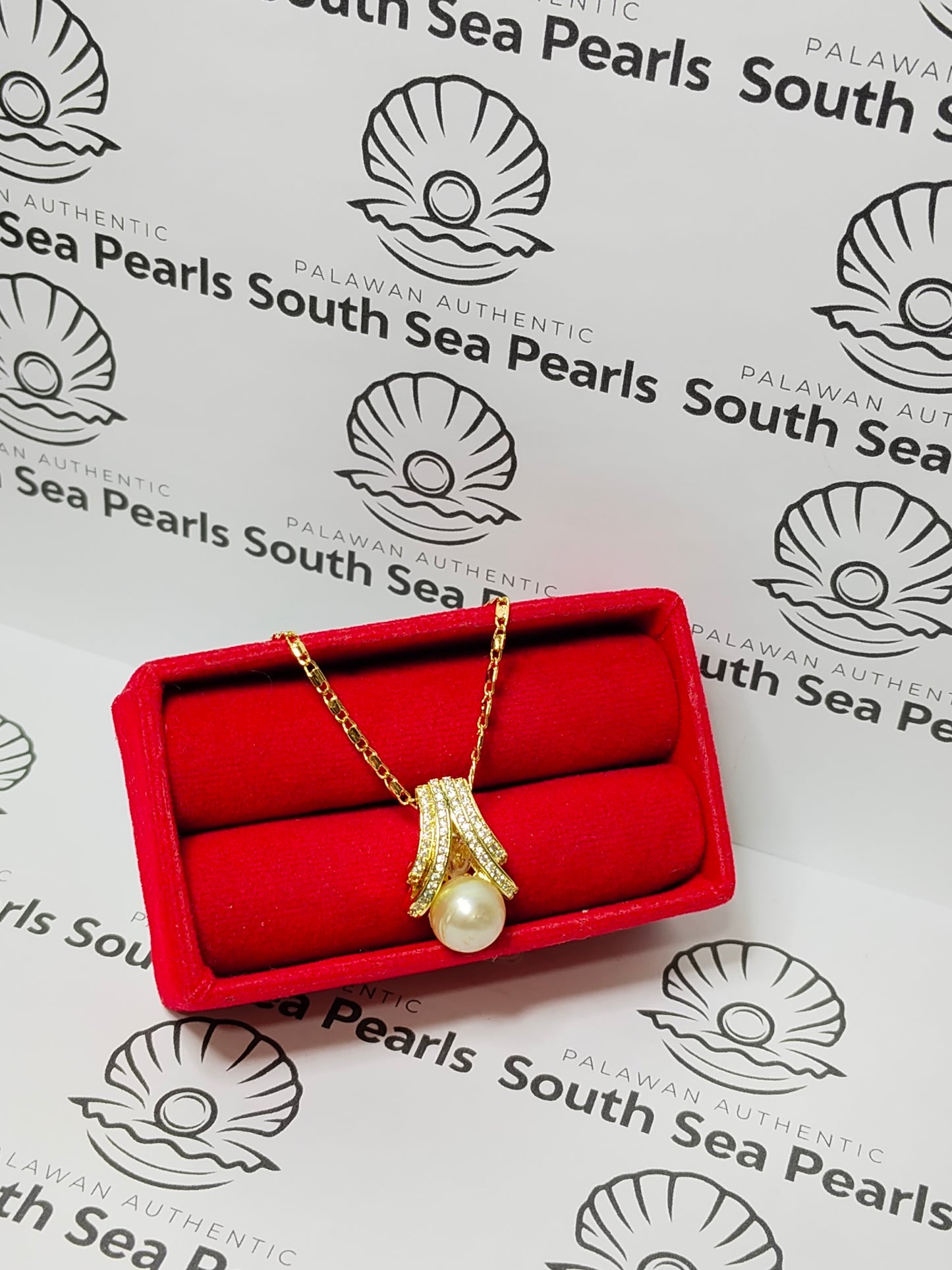 New Arrival! 9.4mm Authentic Light Champagne Color South Sea Pearls Pendant in 5 Micron Plated Settings