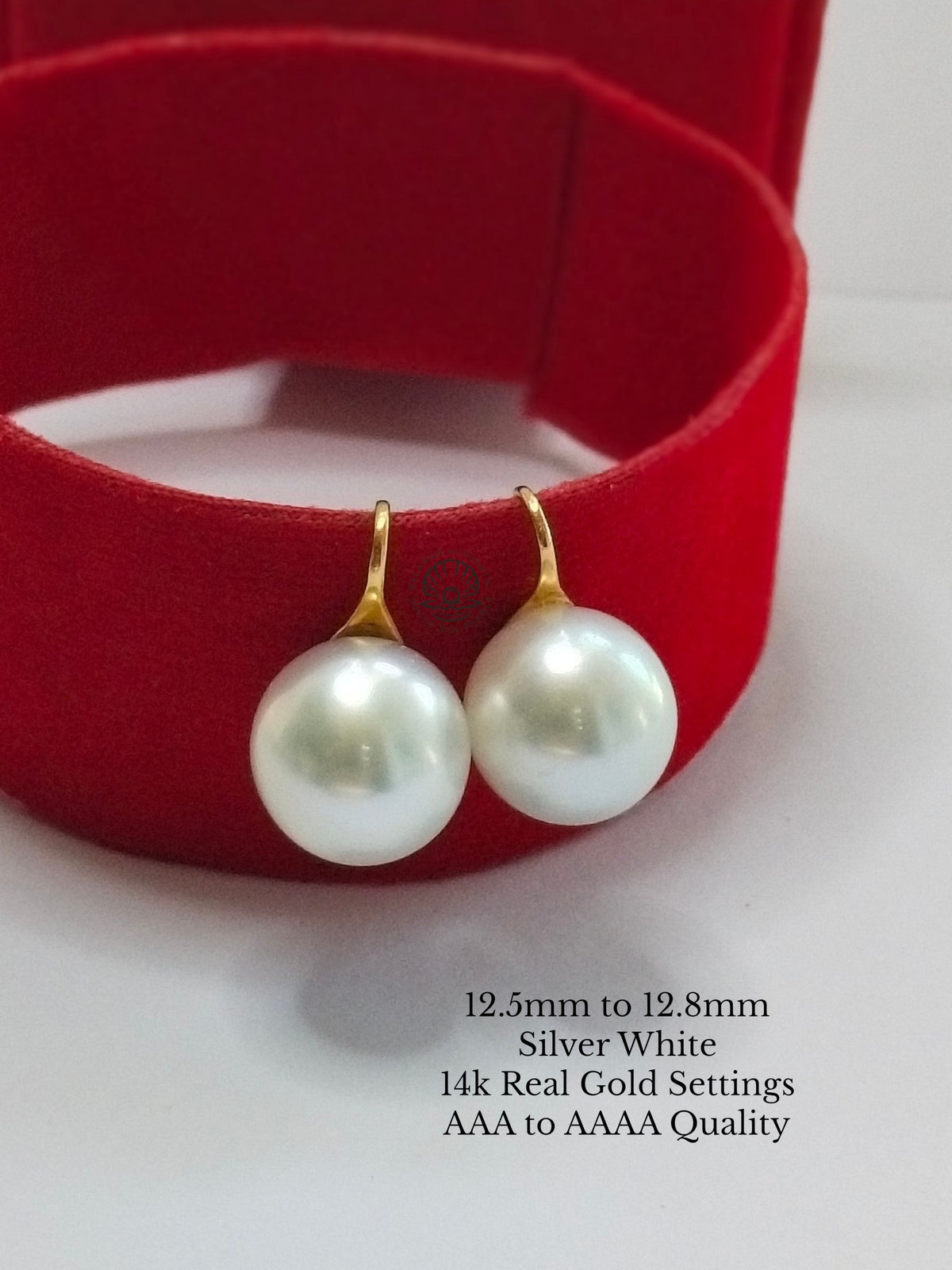 12.5 to 12.8mm Palawan Authentic Silver White Color South Sea Pearl Earrings in 14k Real Gold Settings