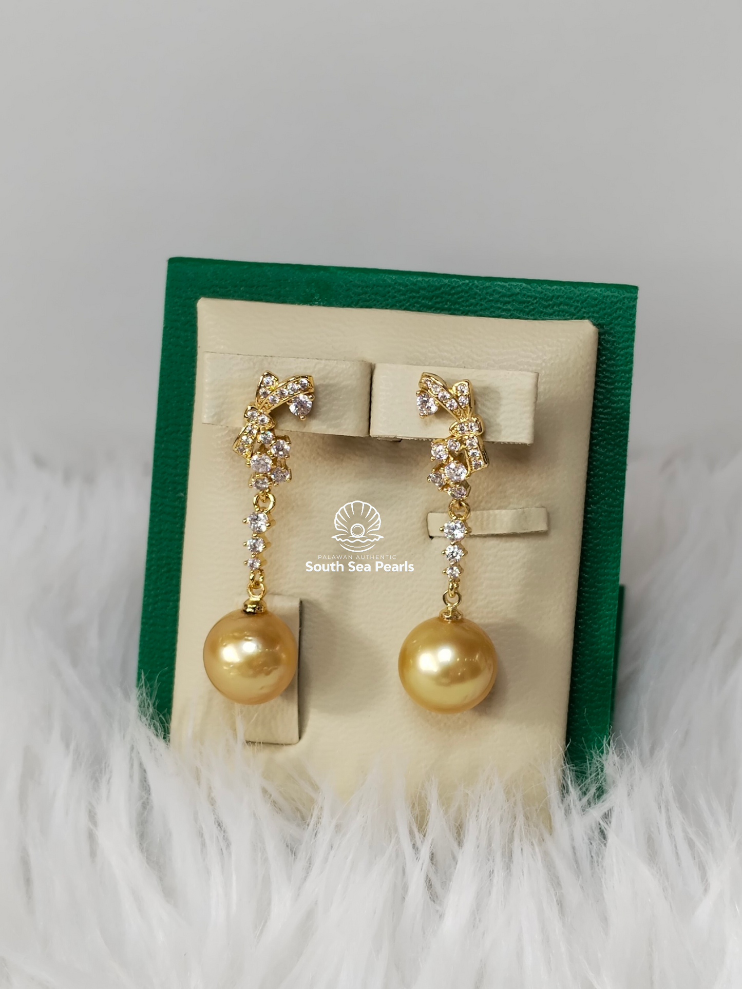 11 to 11.5mm Palawan Authentic Golden Color South Sea Pearl Set in 5 Micron Settings