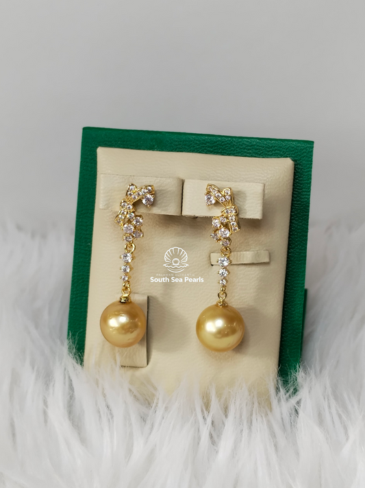 11 to 11.5mm Palawan Authentic Golden Color South Sea Pearl Set in 5 Micron Settings