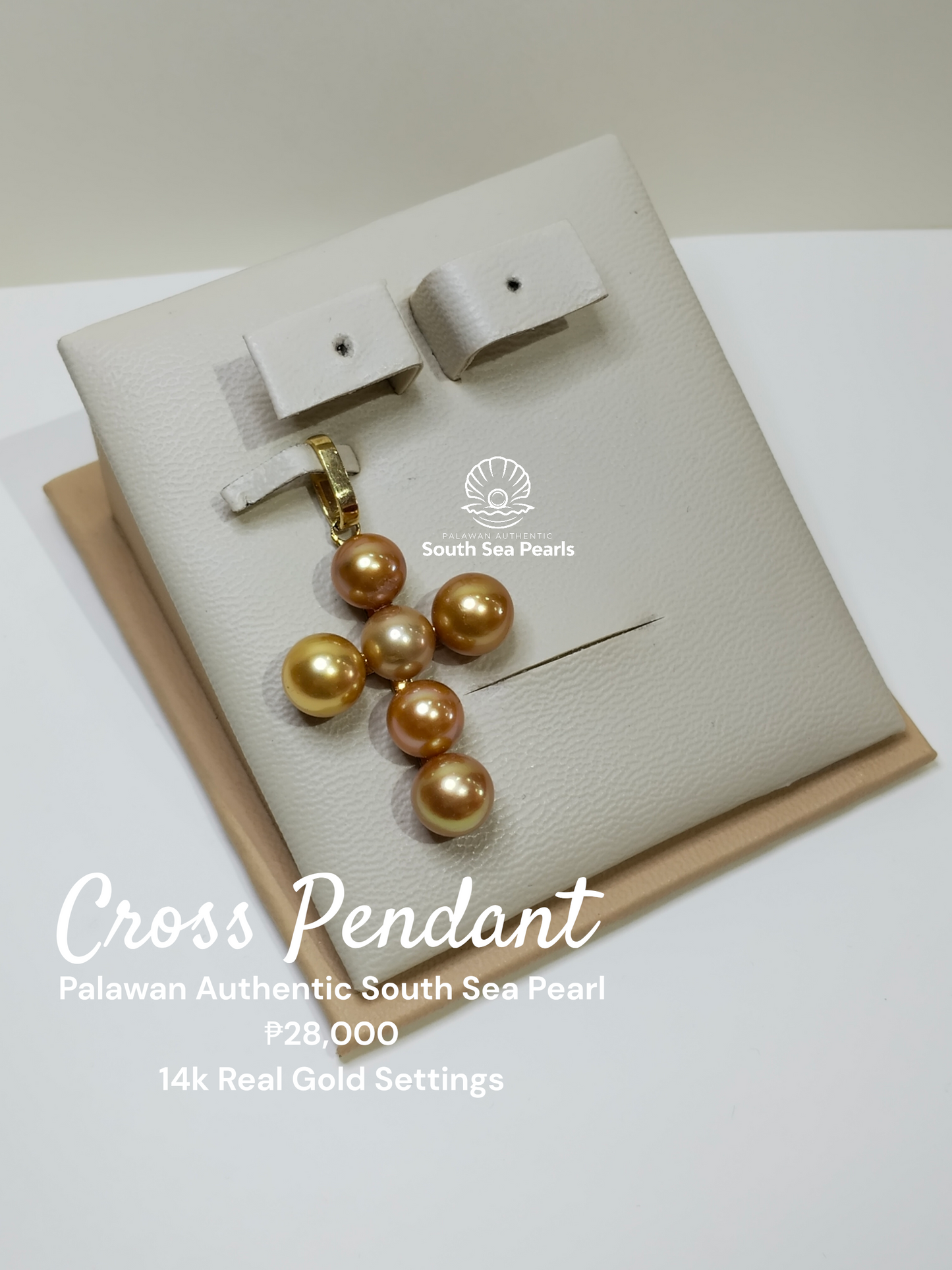 Palawan Authentic South Sea Pearl Cross Pendant in 14k Real Gold Settings