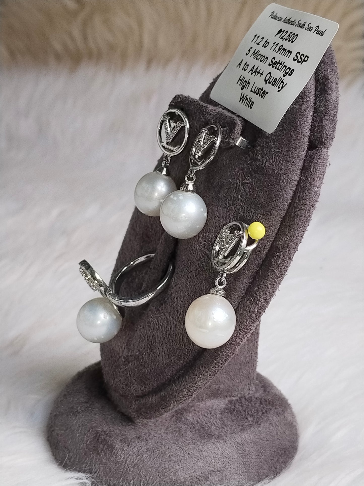 11.2 to 11.9mm Authentic White South Sea Pearl Set in 5 Micron Settings