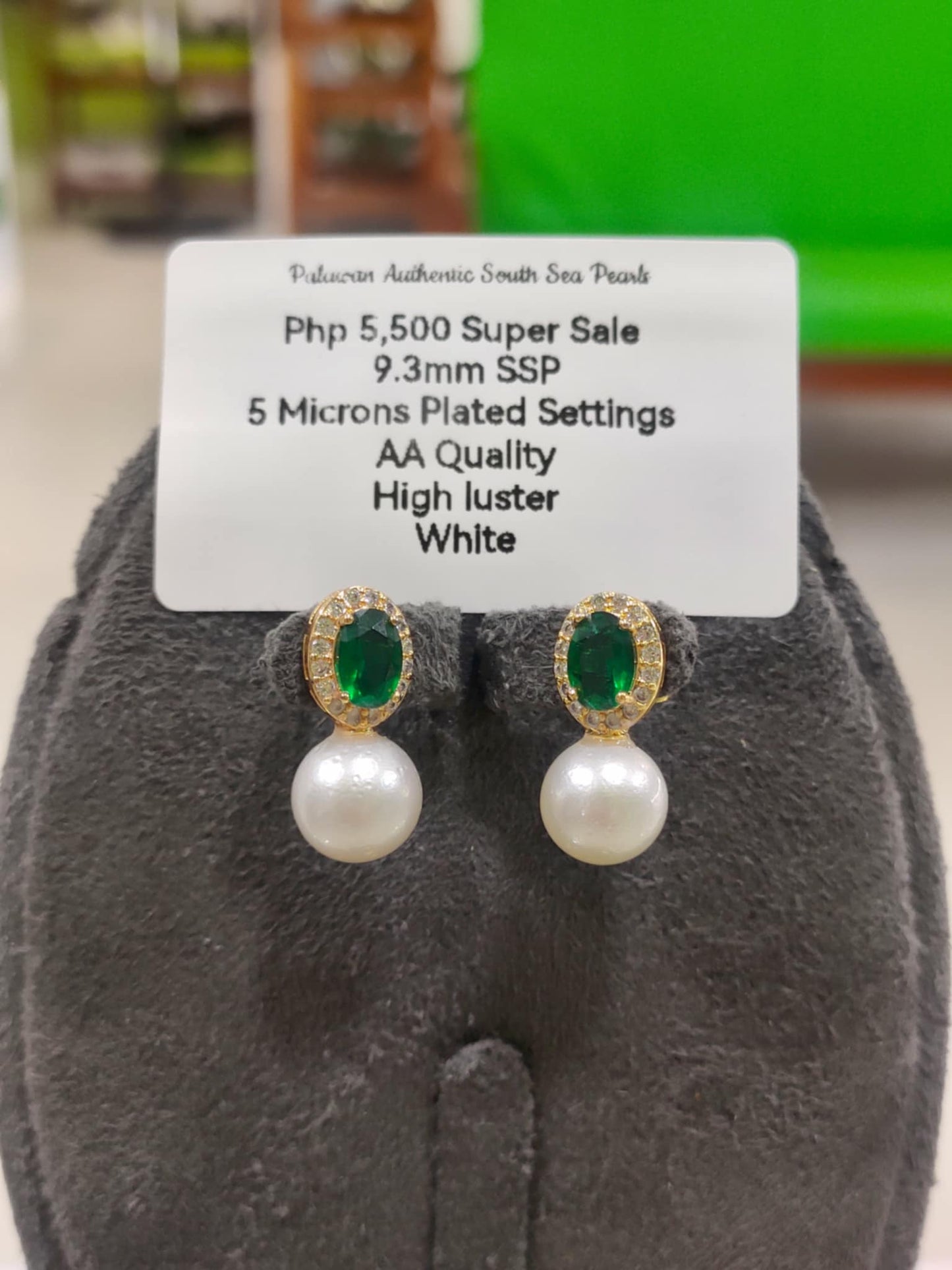 9.3mm Authentic South Sea Pearls Earrings in 5 Micron Plated