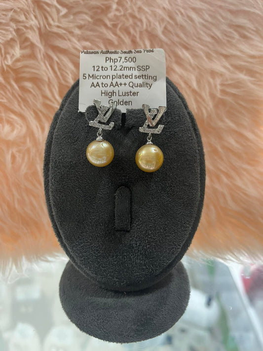 12 to 12.2mm Authentic Champagne Color South Sea Pearl Set in 5 Micron Settings