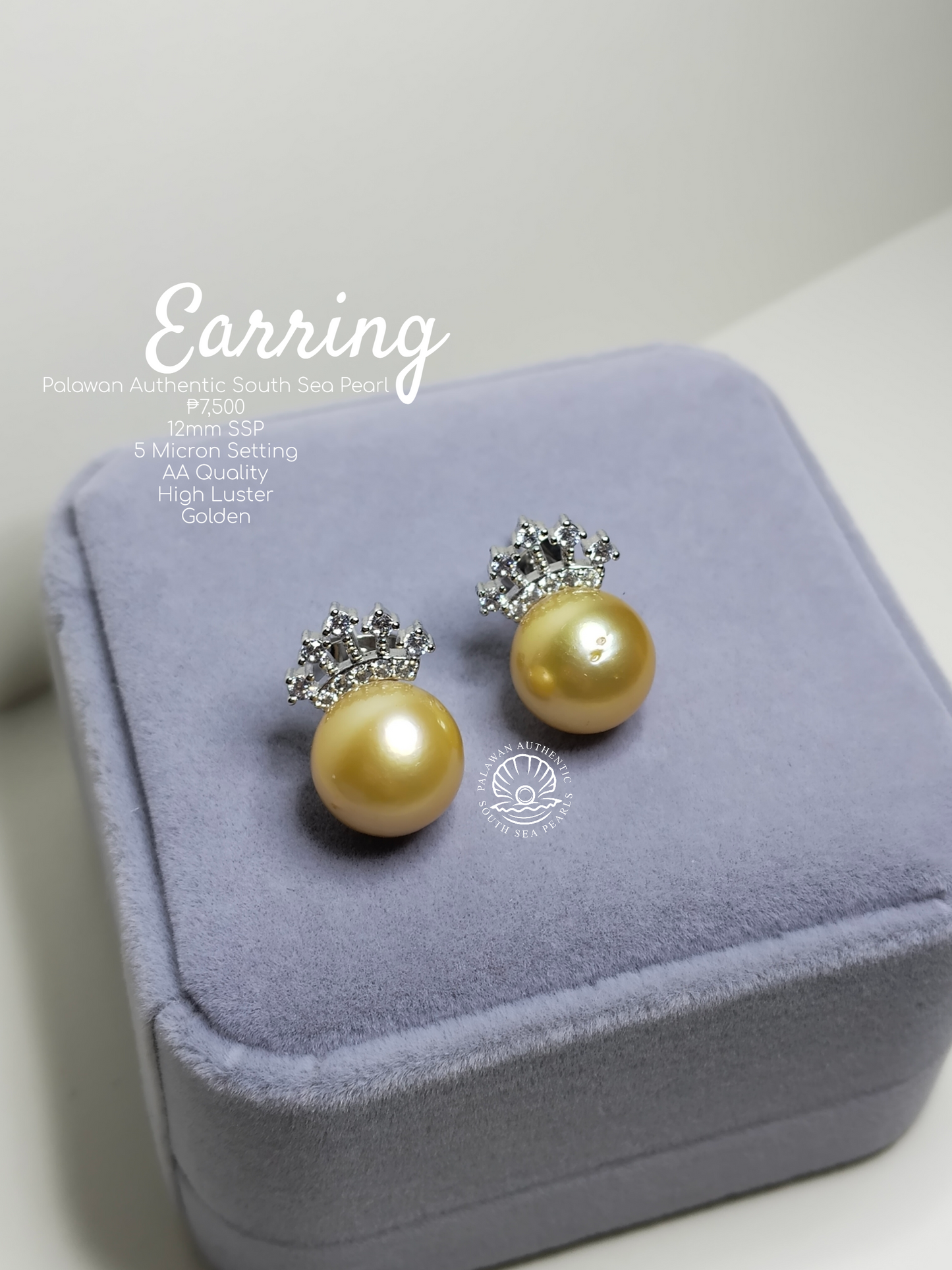 12mm Authentic Golden Color South Sea Pearls Set in 5 Micron Settings