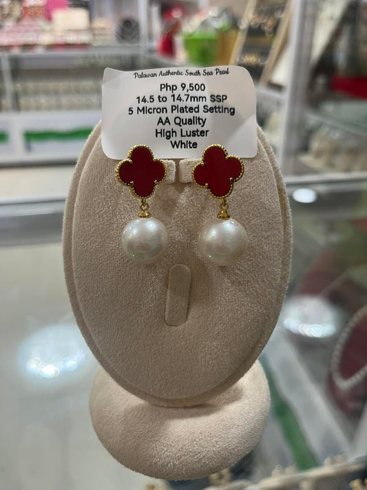 14.5 to 14.7mm Authentic White South Sea Pearl Set in 5 Micron Settings