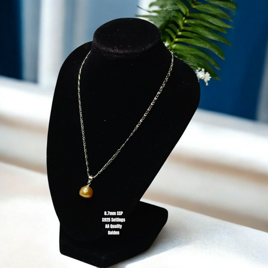 New Arrival! 8.7mm Authentic Golden Color South Sea Pearls Pendant in S925 Settings