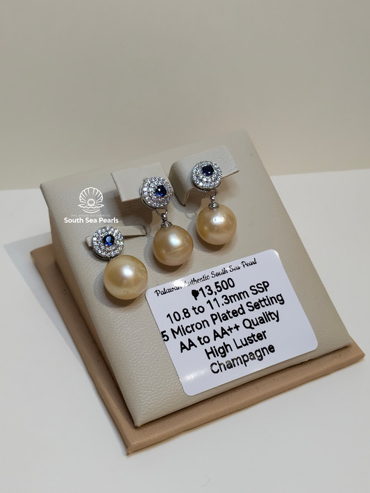 10.8 to 11.3mm Authentic Champagne Color South Sea Pearl Set in 5 Micron Setting