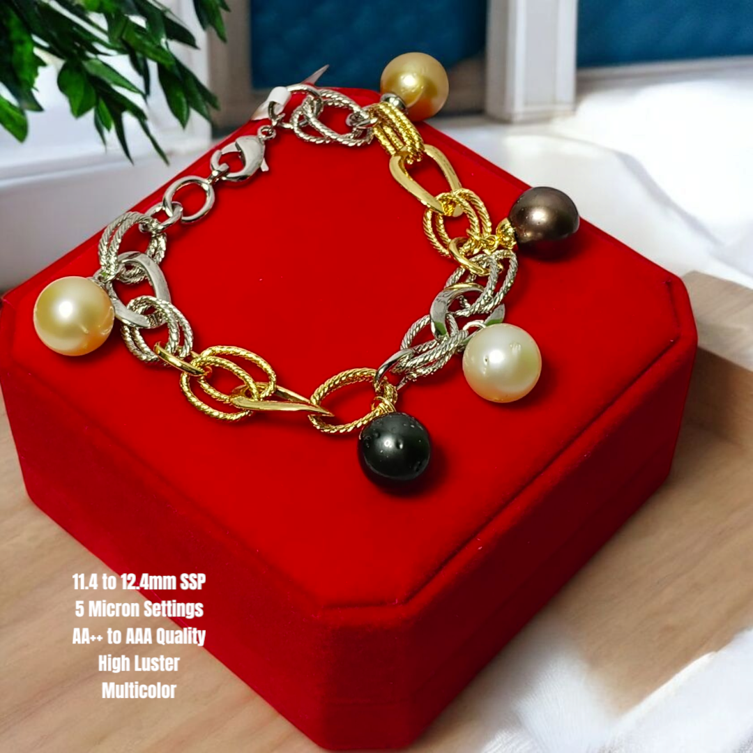 New Arrival! 11.4mm to 12.4mm Authentic Multi-Color South Sea Pearls Bracelets