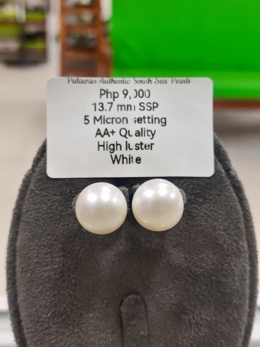 13.7mm Authentic White South Sea Pearls in 5 Micron Plated Settings