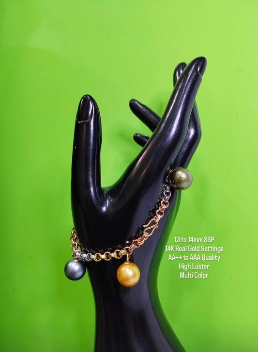 13mm to 14mm Authentic Multi-Color South Sea Pearls Bracelets