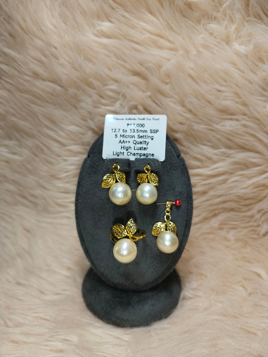 12.7 to 13.5mm Authentic Light Champagne Color South SEa Pearl Set in 5 Micron Settings