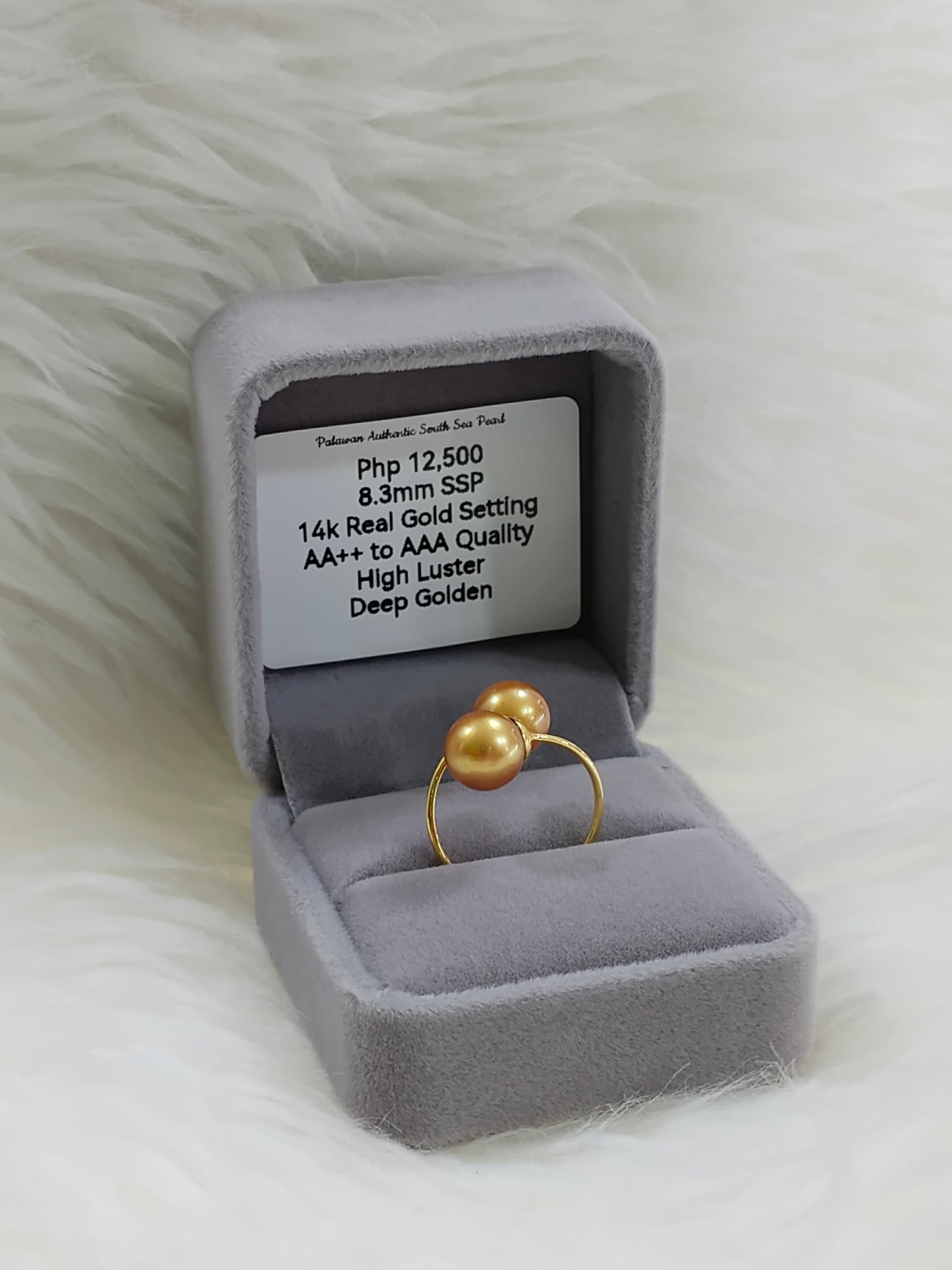 8.3mm Authentic Deep Golden Color South Sea Pearl Rings in 14k Real Gold Settings