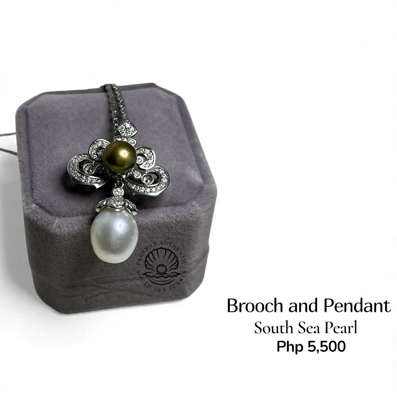 Palawan Authentic South Sea Pearl Brooch Pin in 5 Micron Plated Settings