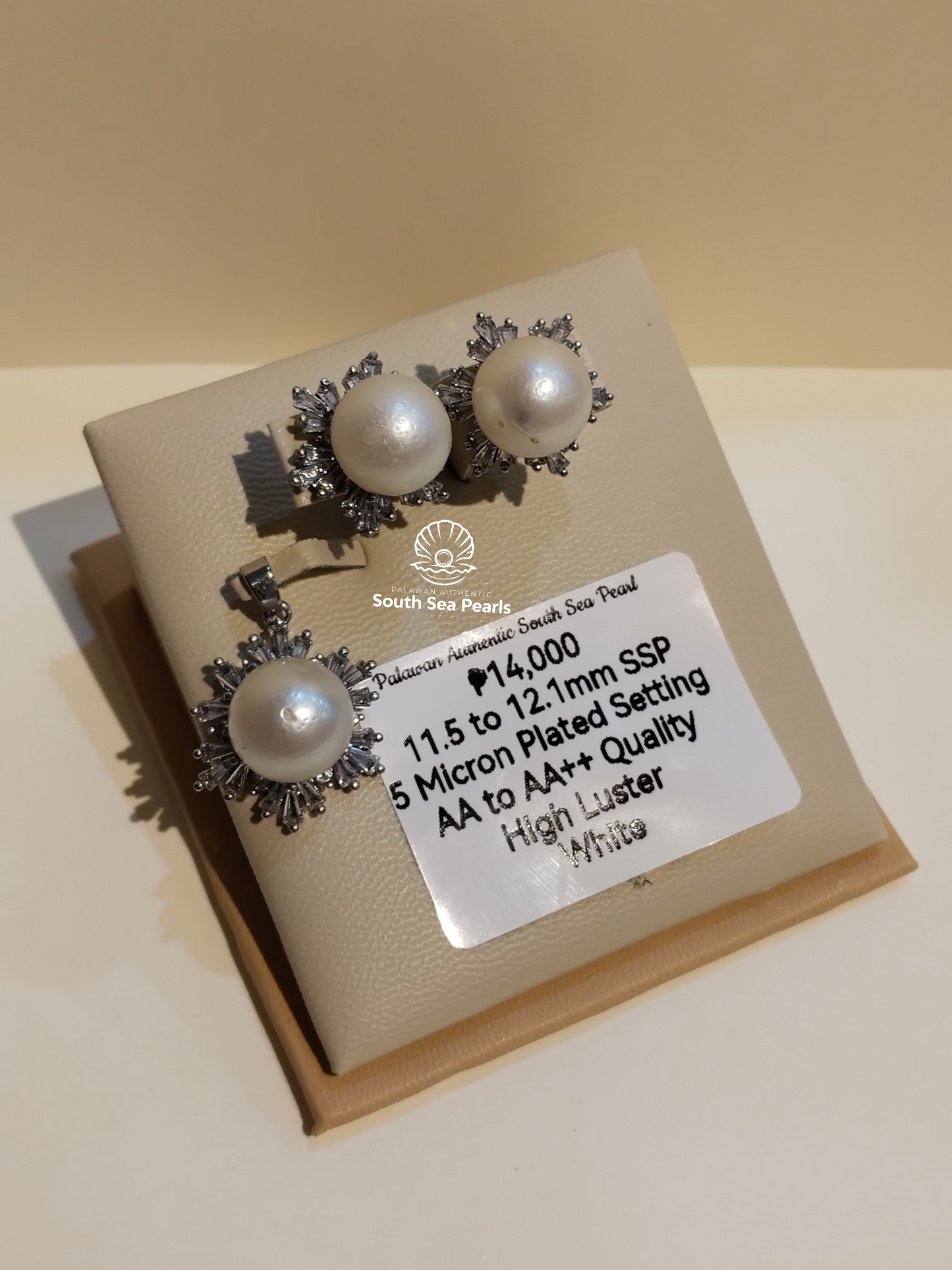 11.5 to 12.1mm Authentic White South Sea Pearl Set in 5 Micron Setting