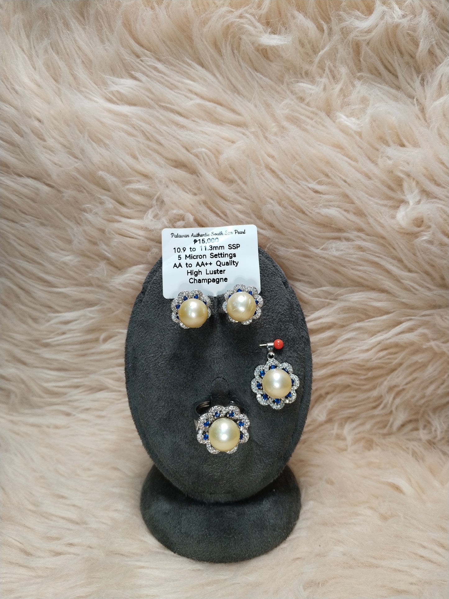 10.9 to 11.3mm Authentic Champagne Color South Sea Pearl Set in 5 Micron Settings