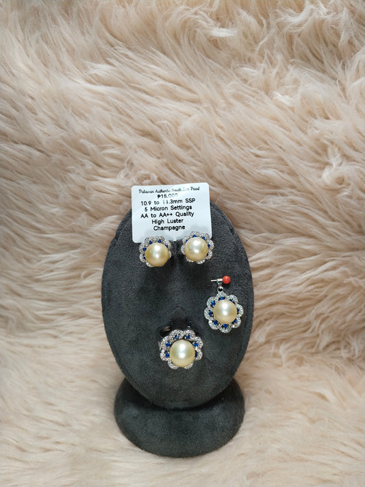 10.9 to 11.3mm Authentic Champagne Color South Sea Pearl Set in 5 Micron Settings