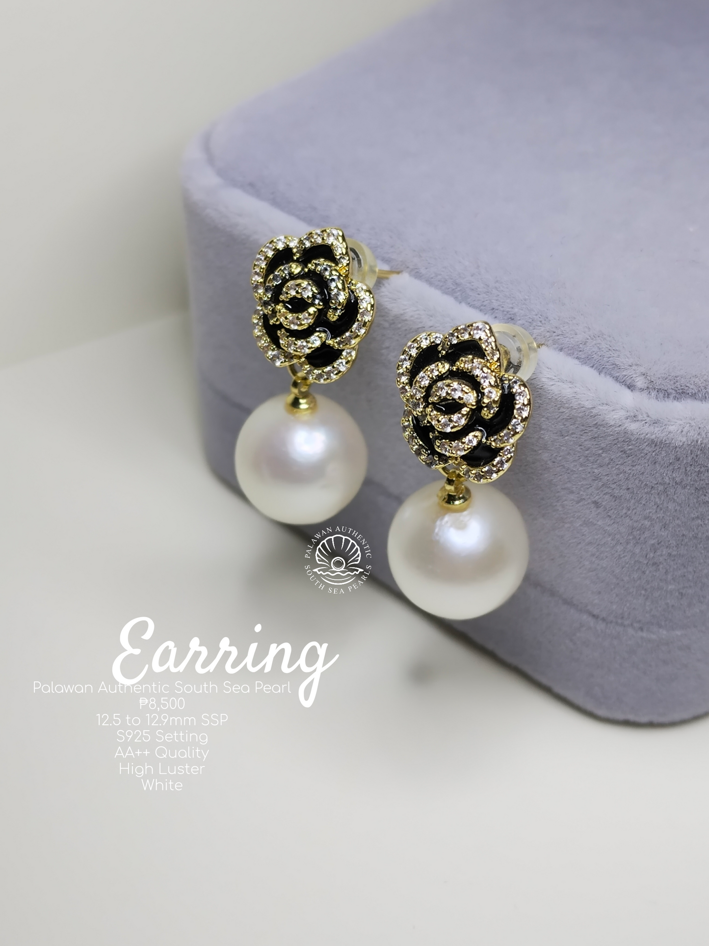 12.5mm to 12.9mm Authentic White South Sea Pearls Earrings in Sterling Silver Settings